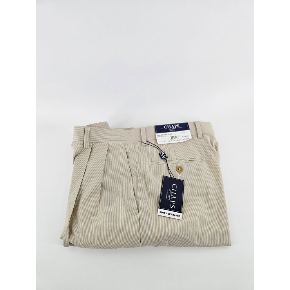 Chaps Suit Separates Pants Mens 32x30 Tan Pinstripe Flat Front Business NWT - Picture 4 of 6
